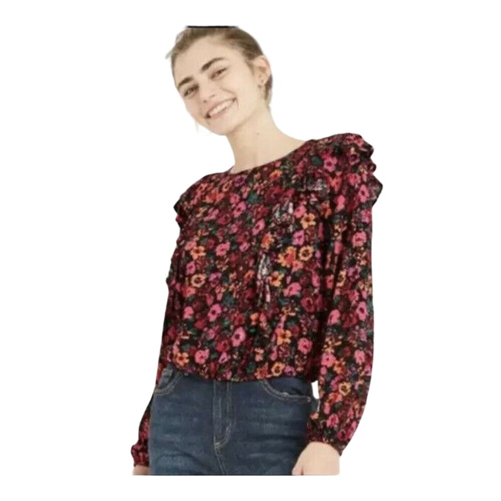 Wild Fable Red Floral Blouse Size XXL Long Sleeve NWT‎